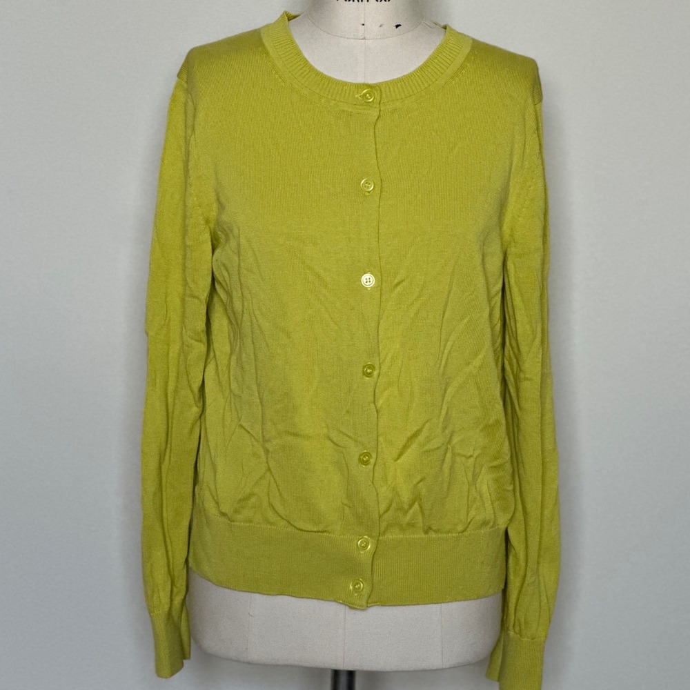 Free Assembly Woman's Lime Green Cotton Modal Button Front Cardigan Sweater M